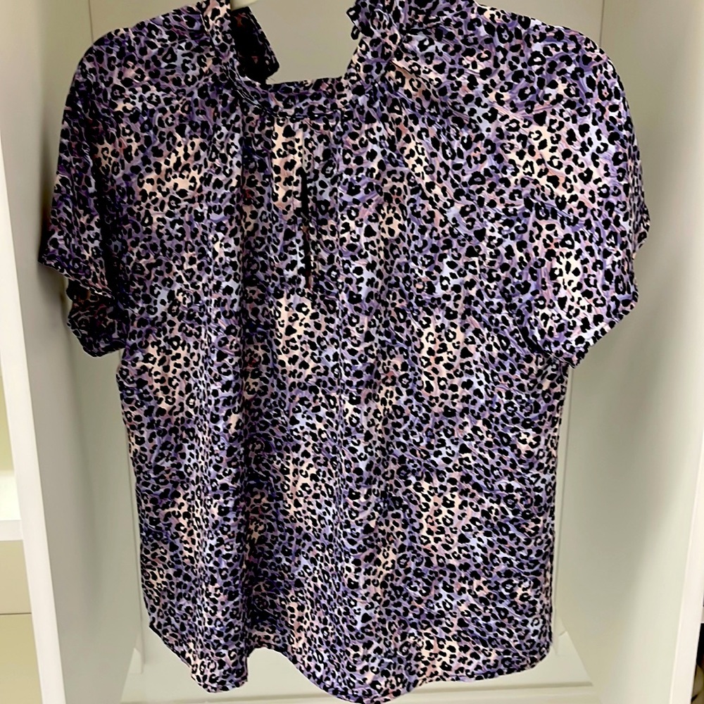 Peyton Jenson blouse from Evereve. Purple black peep hole top. Flutter sleeve